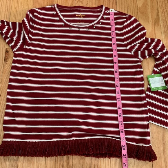 NWT Kate Spade Red White Stripe Fringe Knit Top - Picture 13 of 14